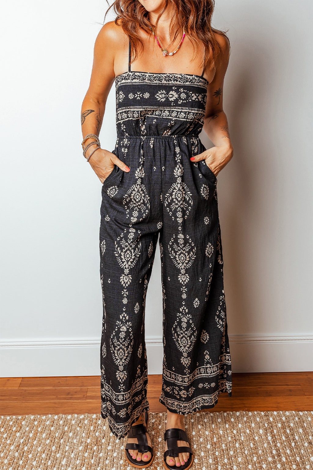 Boho Spaghetti Straps Elastic Waist Jumpsuit