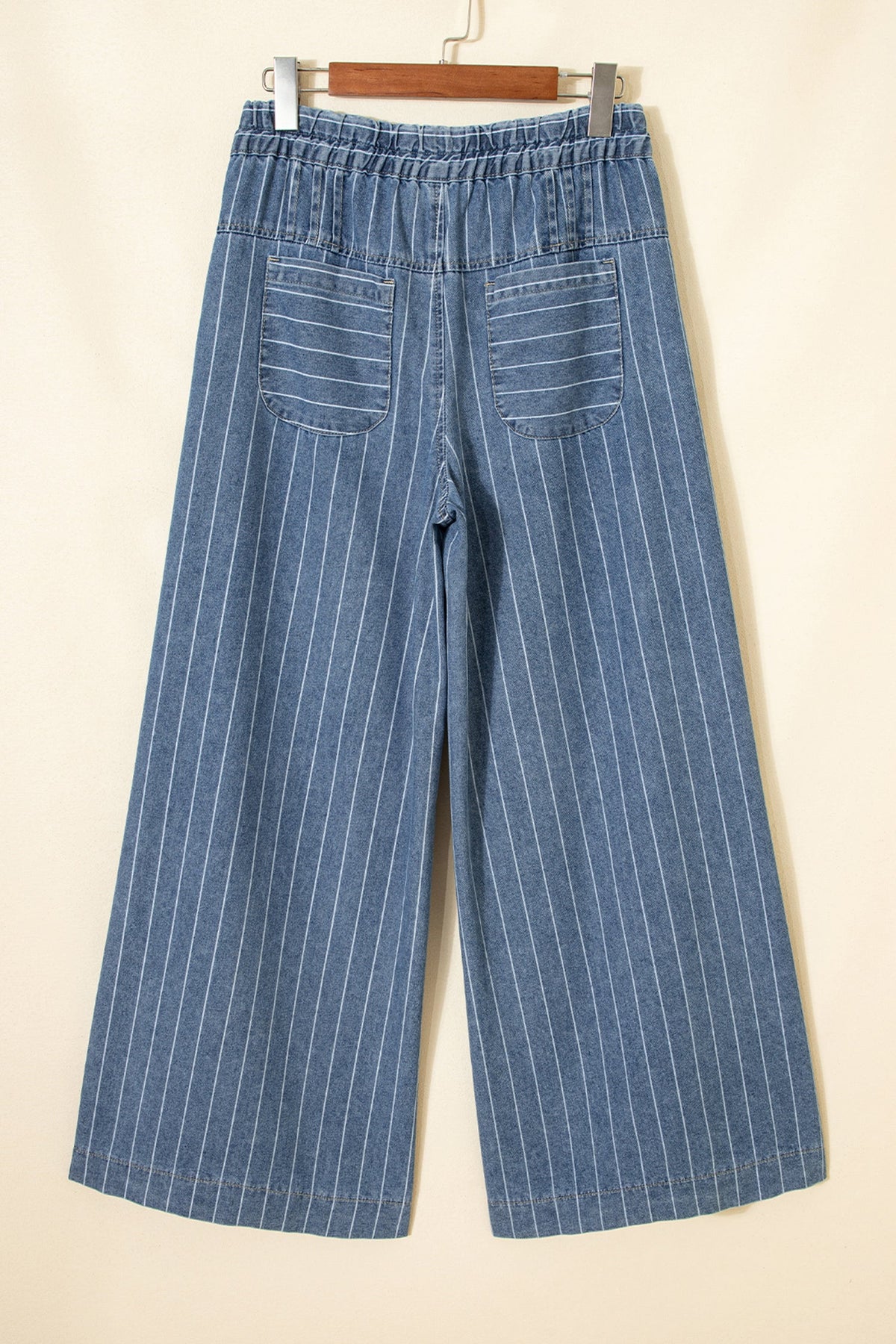 Stripe Buttoned High Waist Pleated Wide Leg Jeans