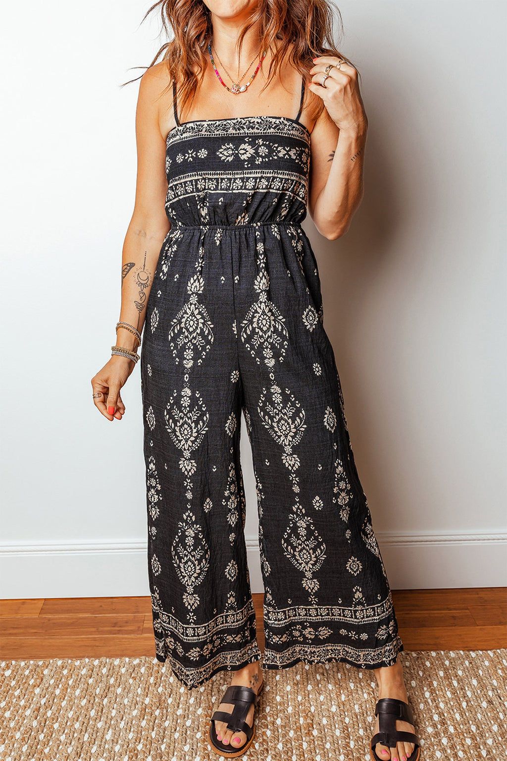 Boho Spaghetti Straps Elastic Waist Jumpsuit