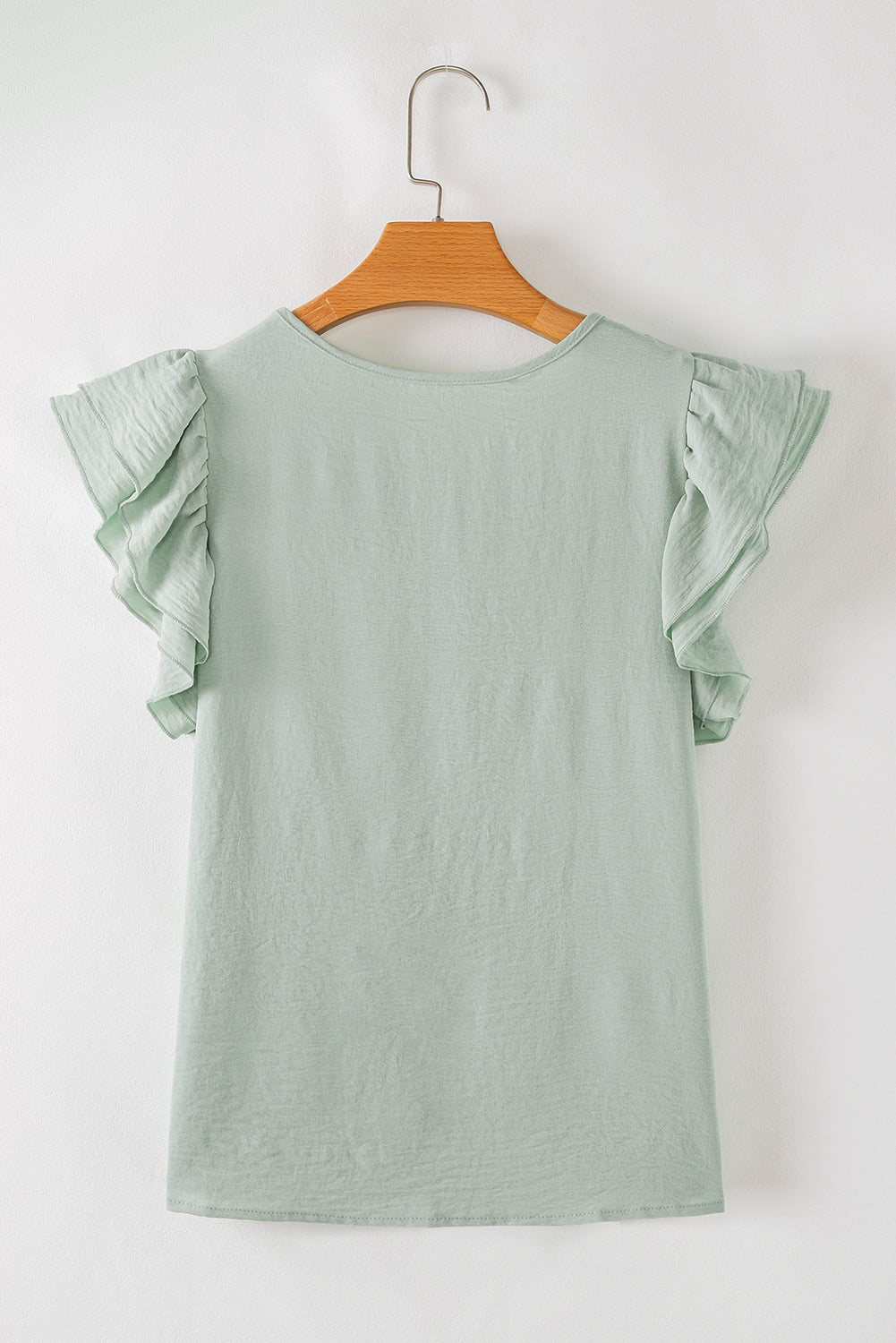 Solid Ruffle Short Sleeve Blouse