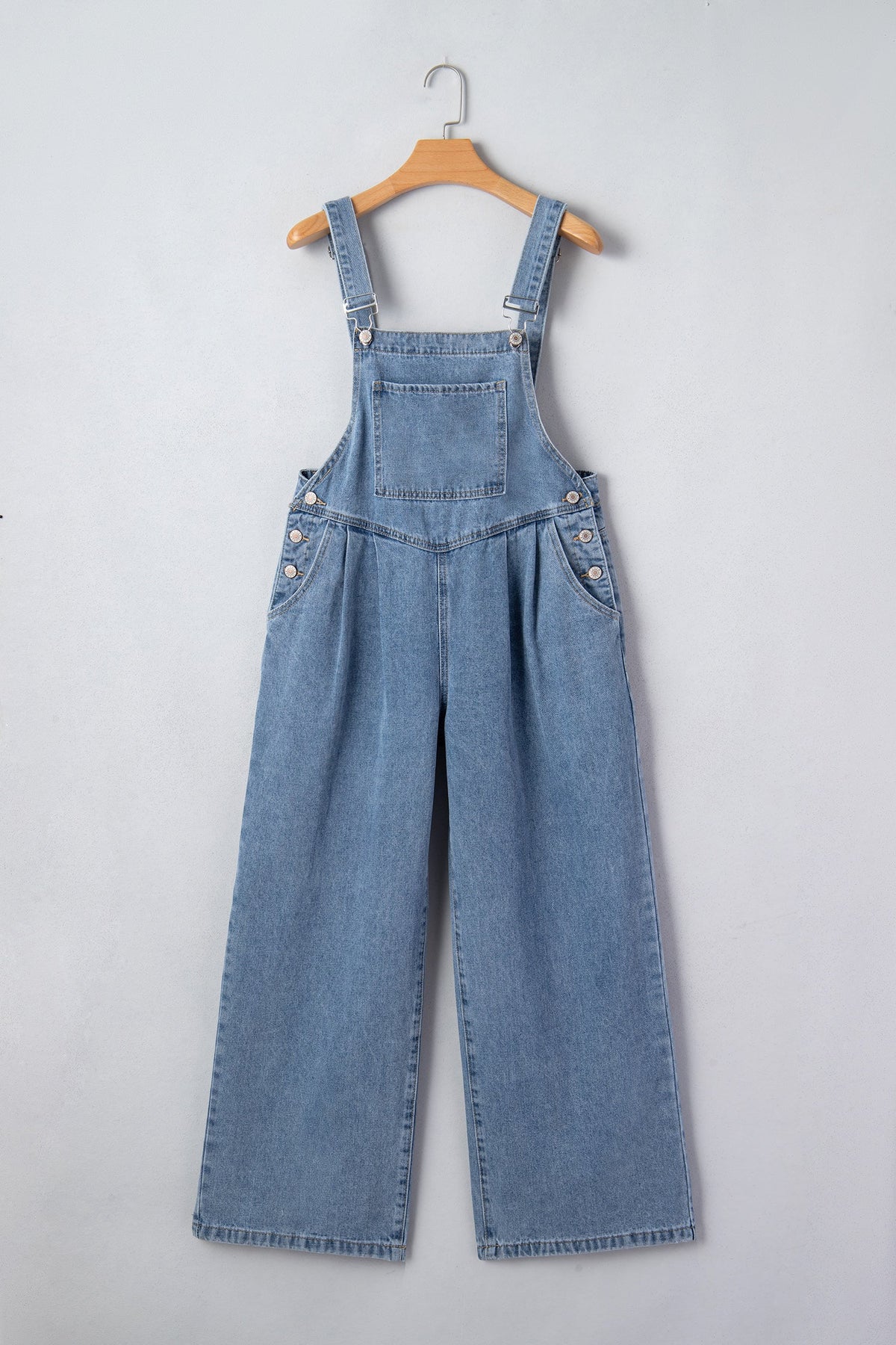 Pleated Wide Leg Pocketed Denim Jumpsuit
