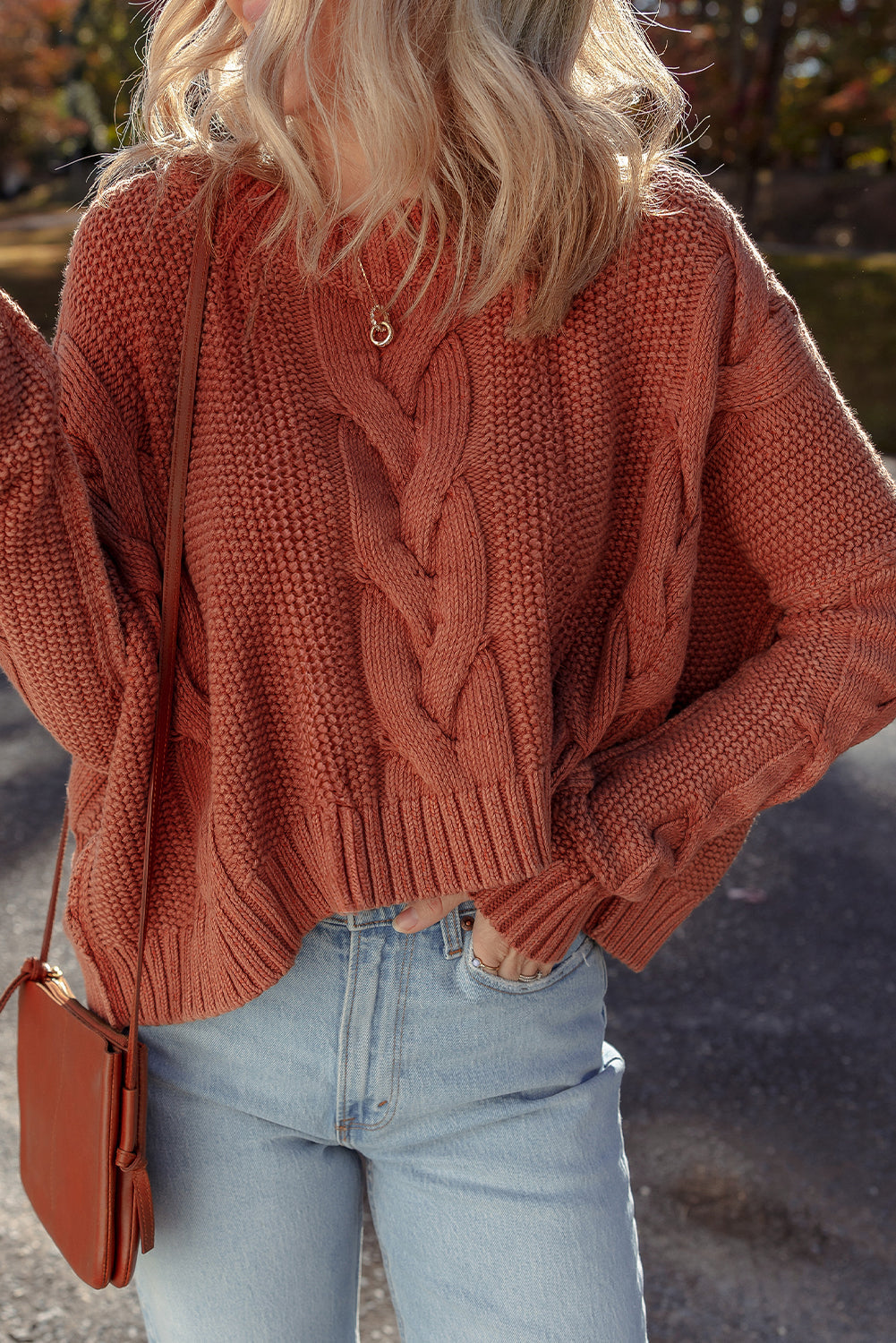 Textured Chunky Knit Long Sleeve Sweater