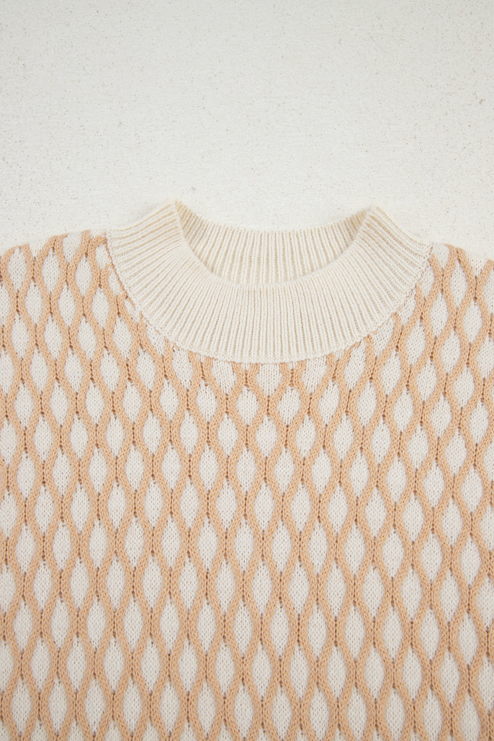 Rhombus Textured Knit Mock Neck Sweater
