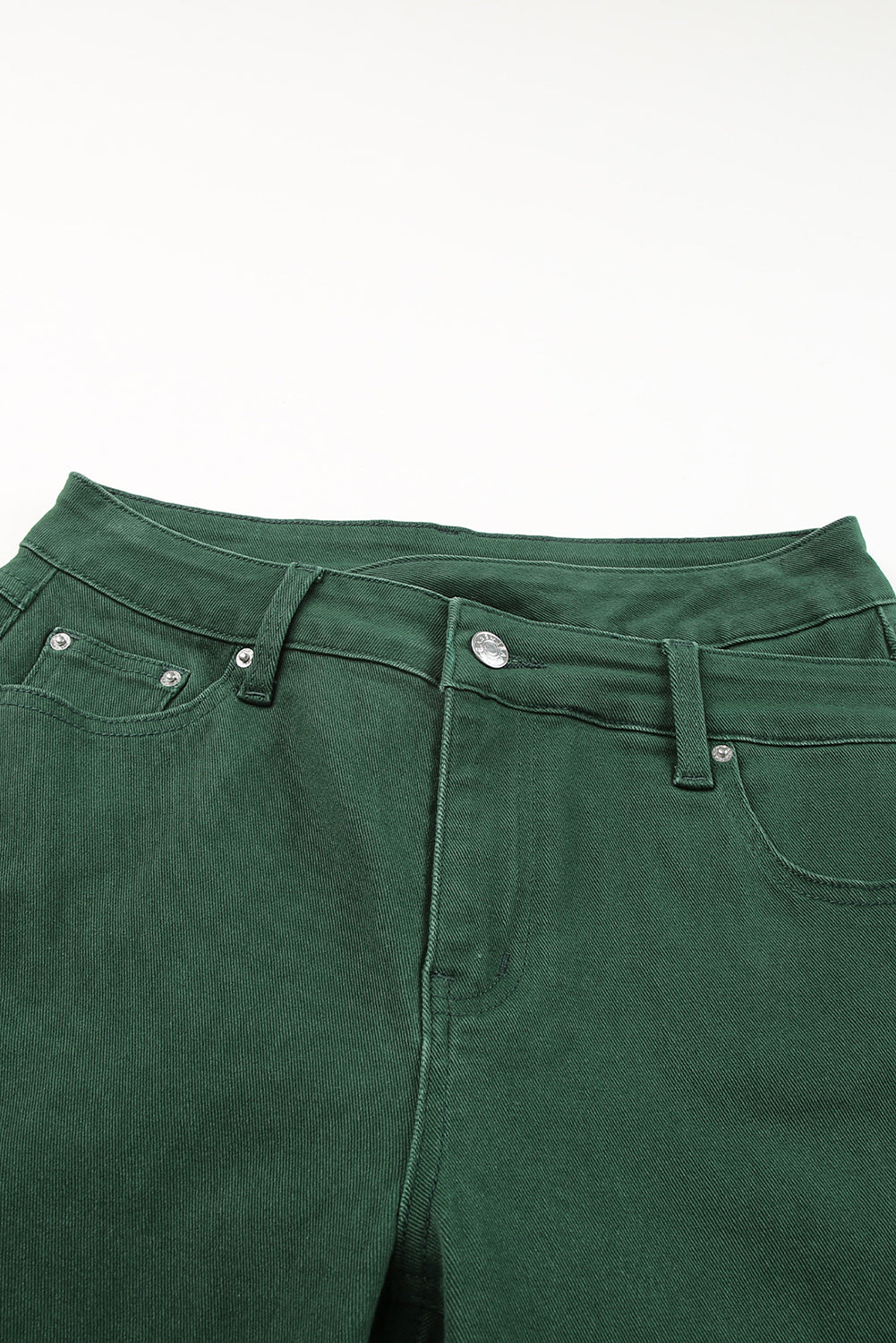 Solid Denim Crossed Waist Raw Hem Jeans