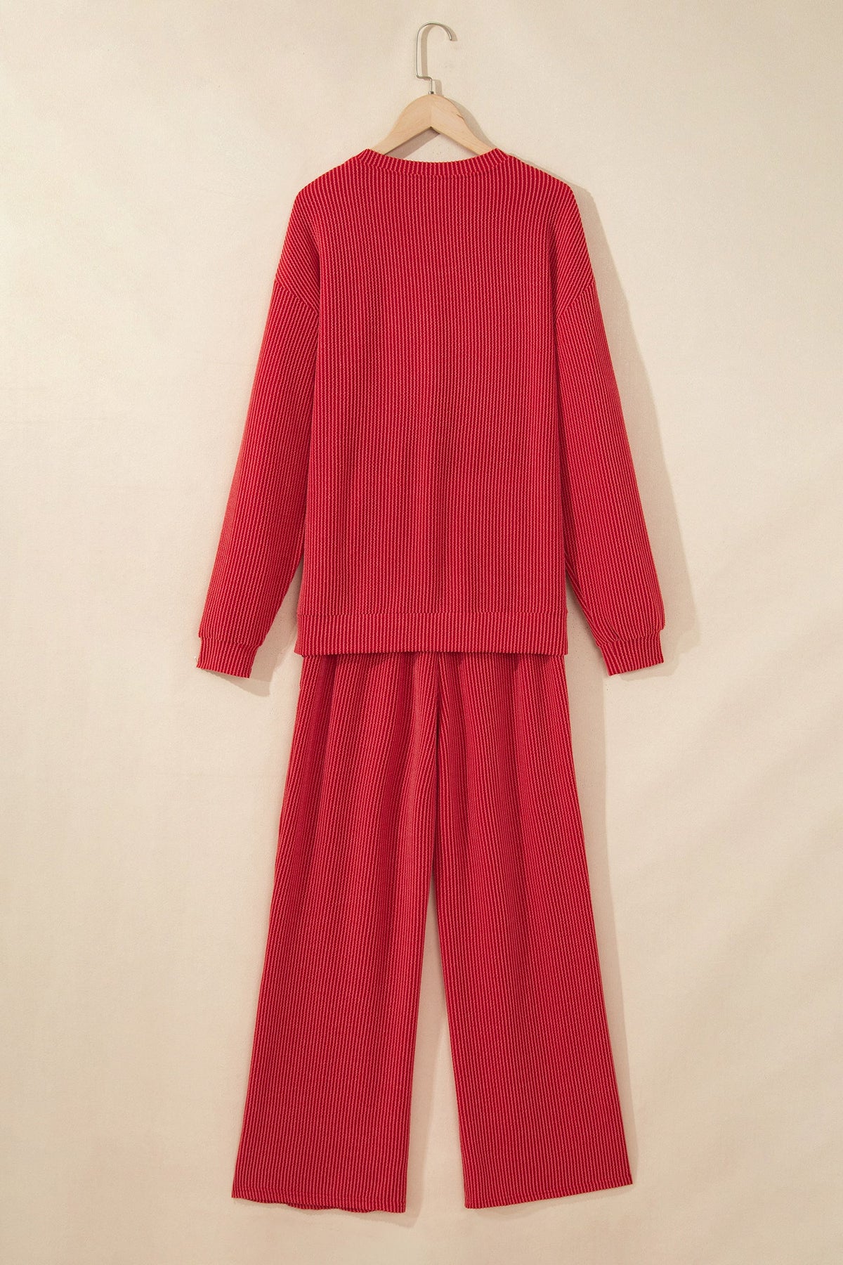 Christmas Letter Print Corded Knit Top & Pants Set