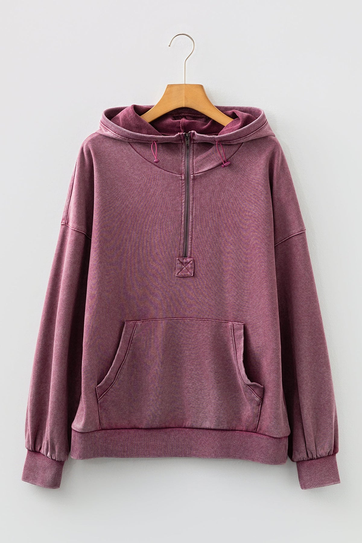 Solid Half-Zip Kangaroo Pocket Baggy Hoodie
