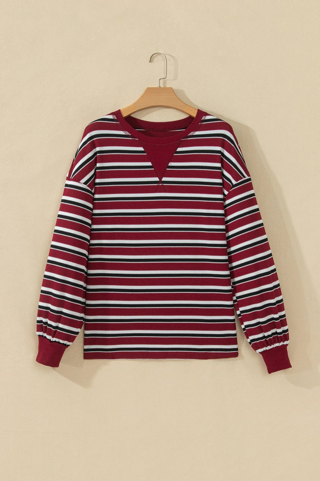 Stripe Drop Shoulder Puff Long Sleeve Top