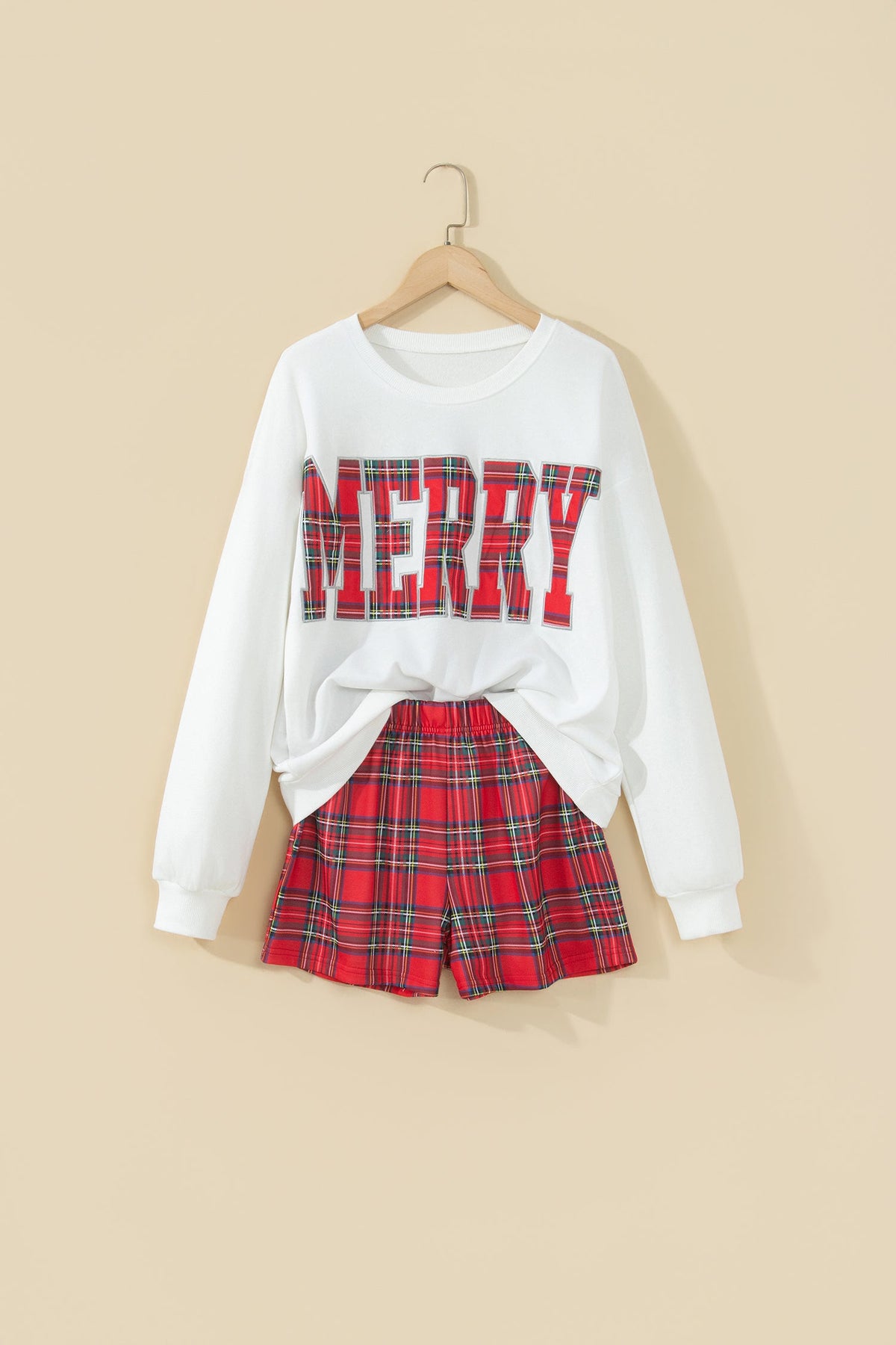 Christmas MERRY Letter Print Top & Shorts Set