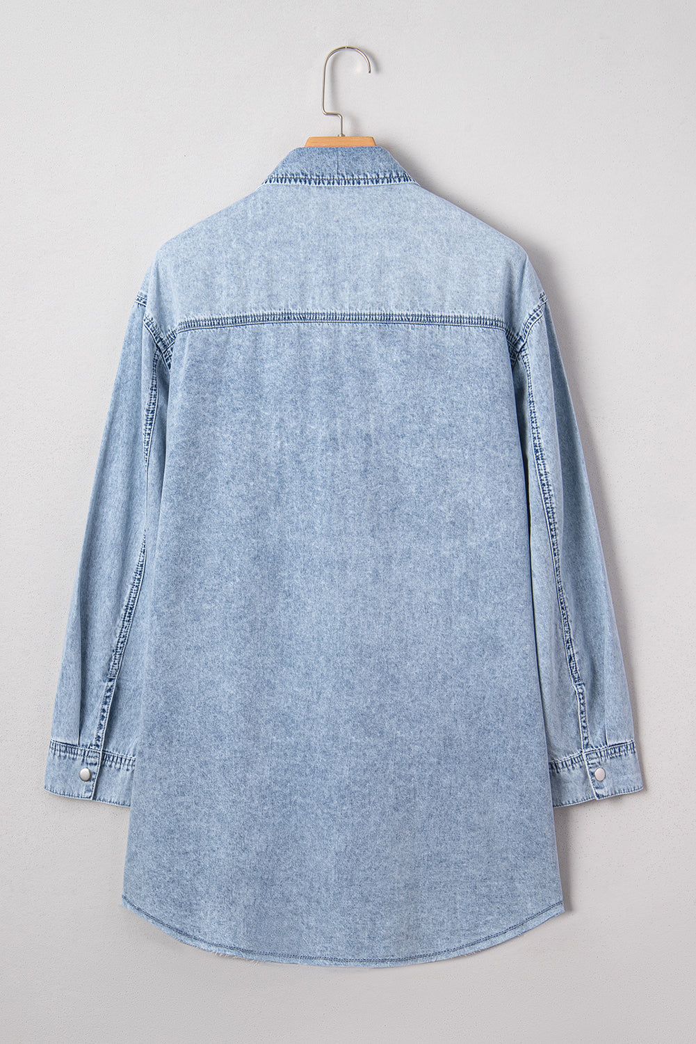 Solid Denim Chest Pocket Raw Hem Shirt Dress