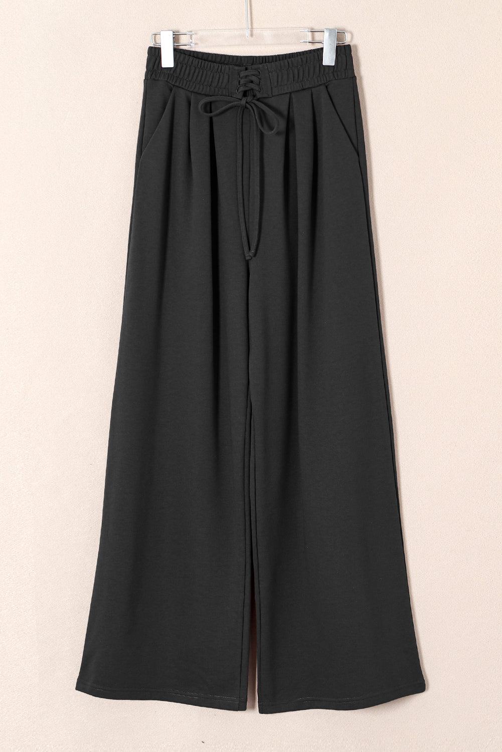 Solid Tied High-Waist Pleated Sweatpants