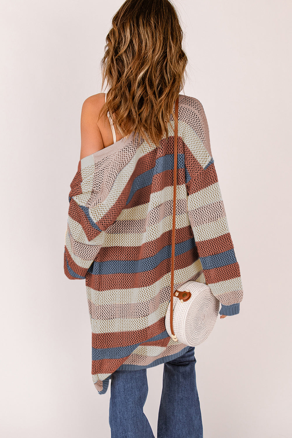 Stripe Colorblock Hollow-Out Cardigan