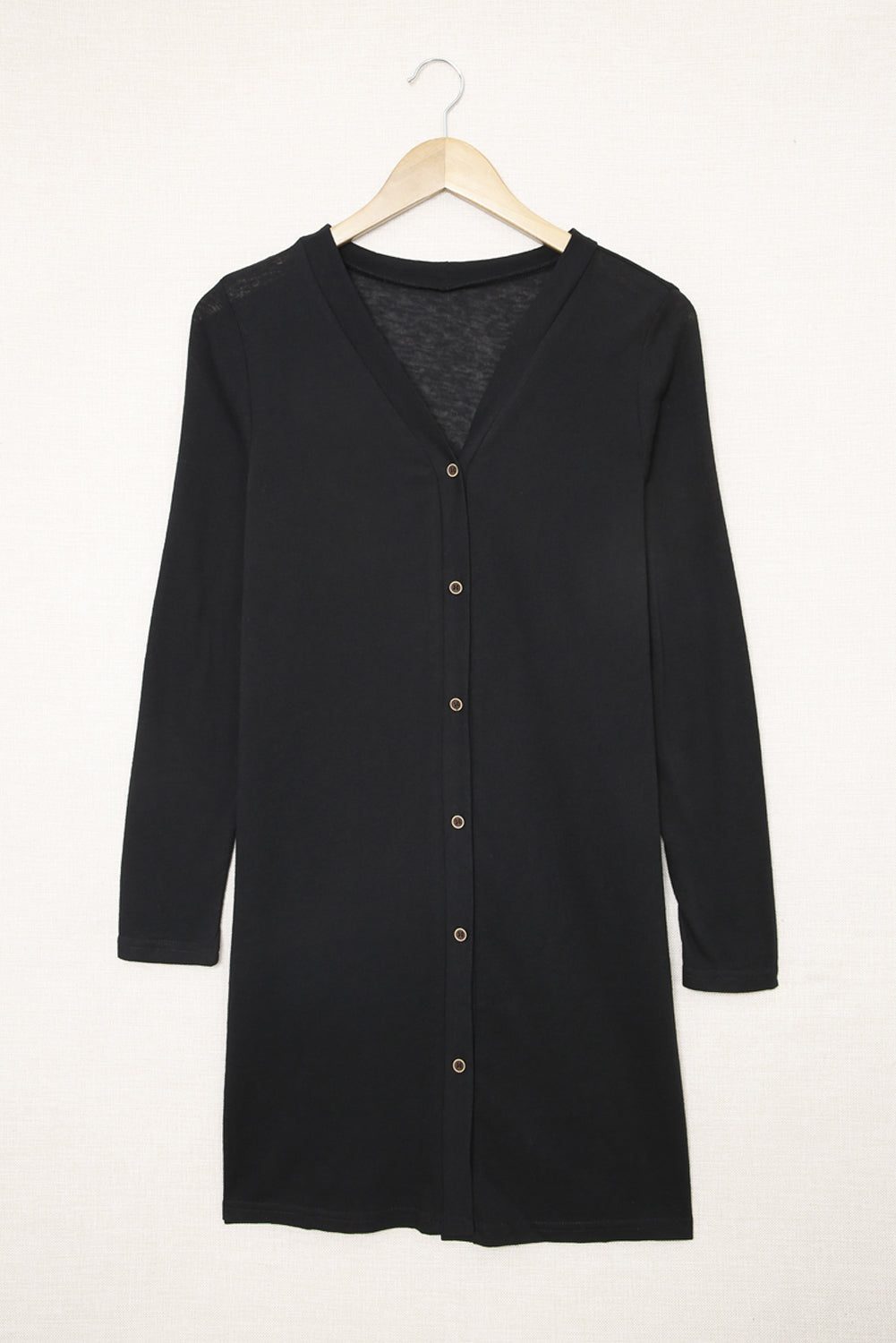 Solid Open-Front Buttoned Cardigan