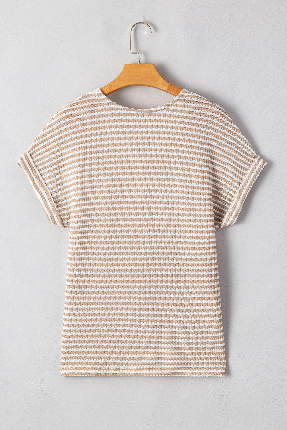 Stripe Button Front V-Neck Knitted T-Shirt