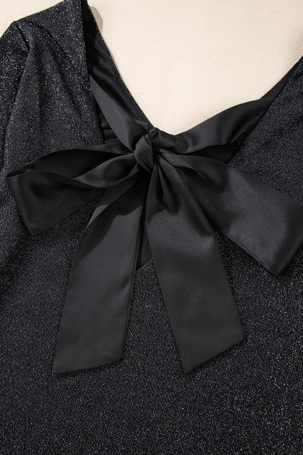 Metallic Satin Bow Open Back V-Neck Top