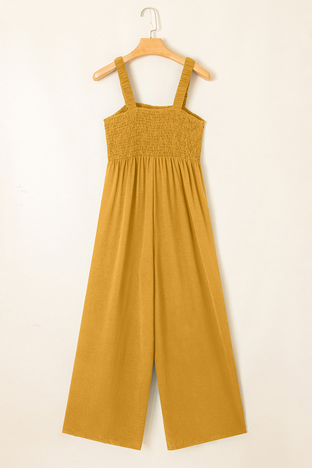 Smocked Sleeveless Wide Leg Jumpsuit with Pockets