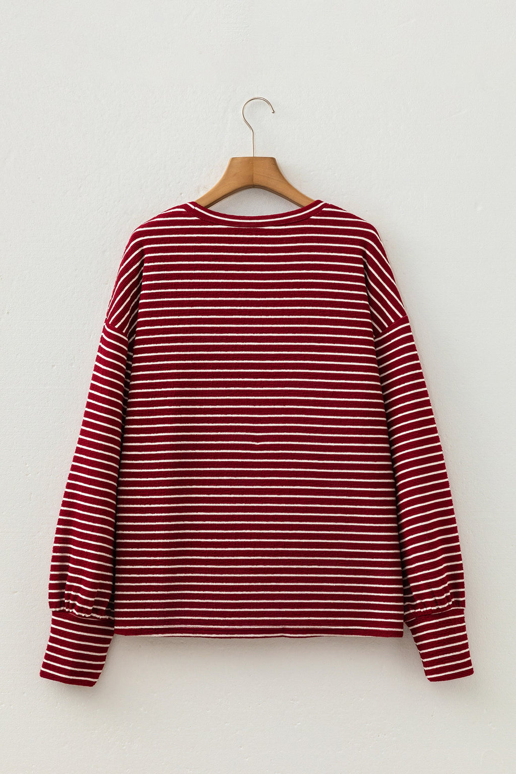 Stripe Round Neck Drop Shoulder Long Sleeve Top