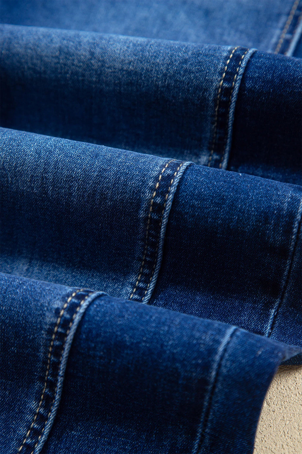 Solid Denim Folded Raw Hem High Waist Jeans