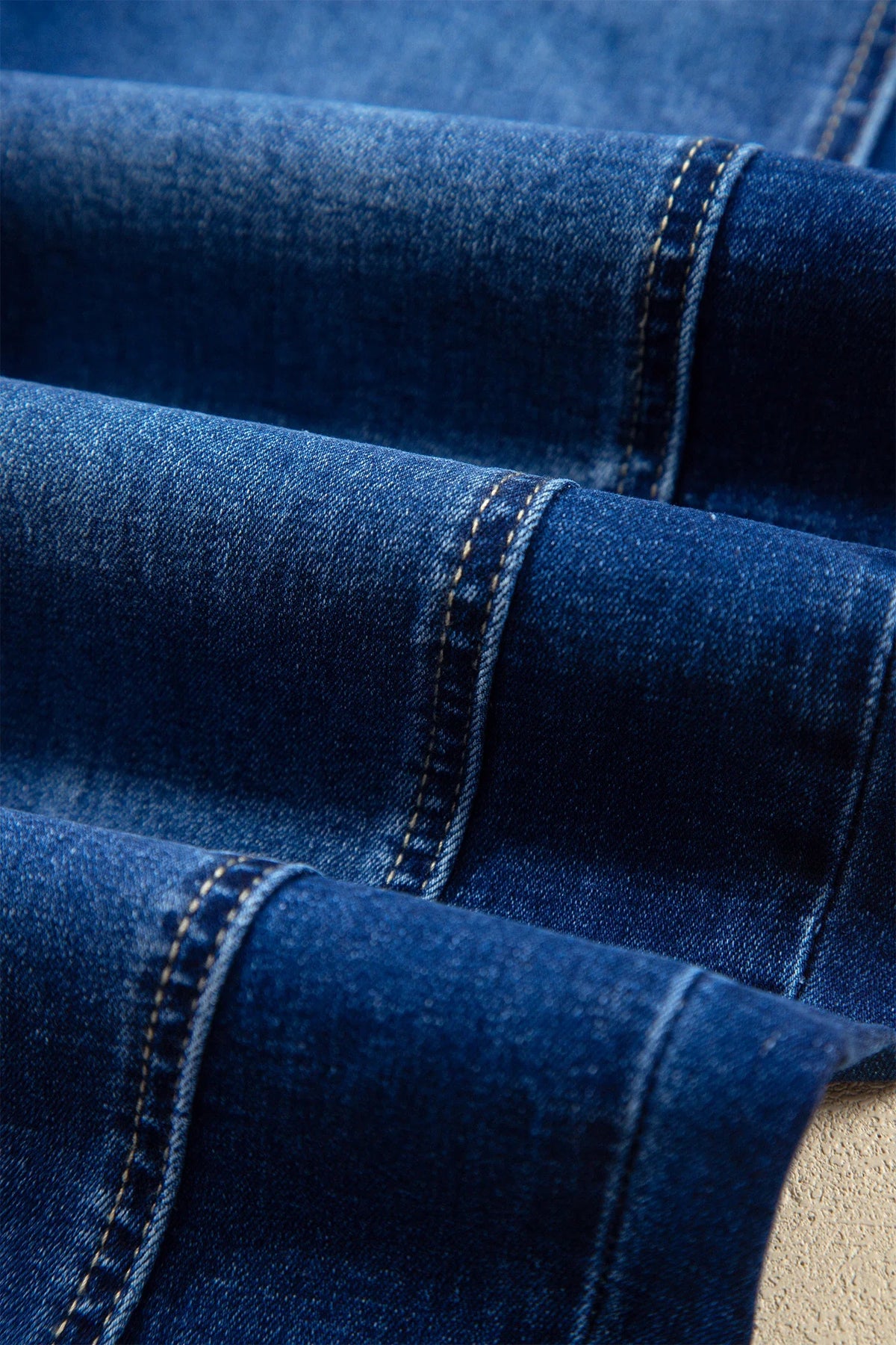Solid Denim Folded Raw Hem High Waist Jeans
