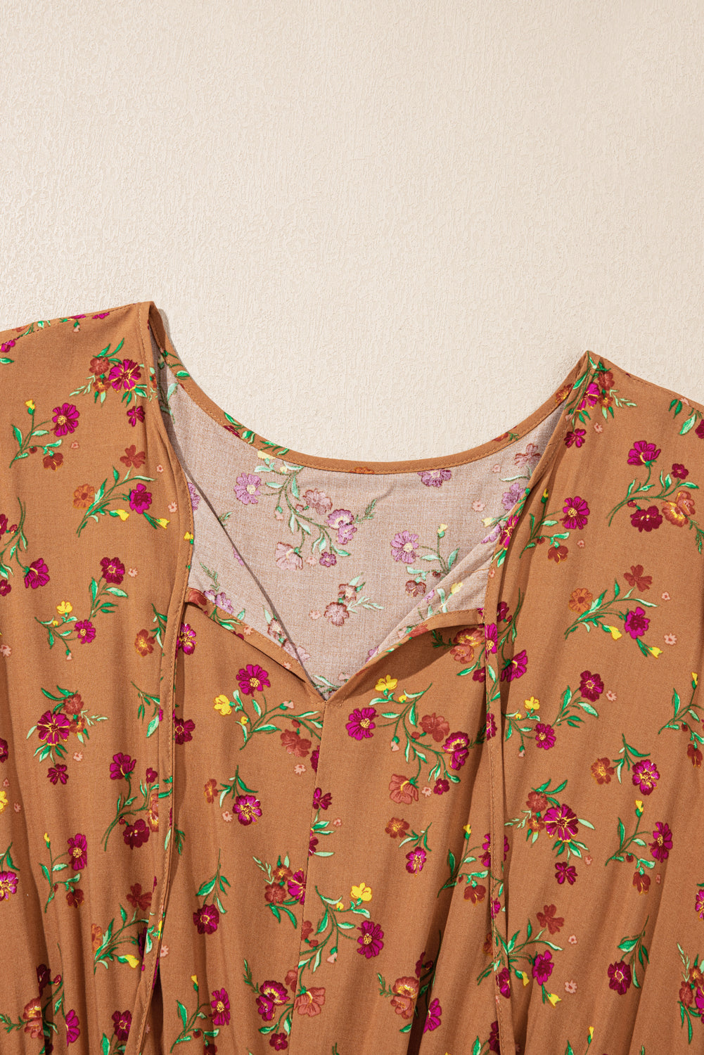 Plus Size Floral V-Neck Ruffle Sleeve Tiered Dress