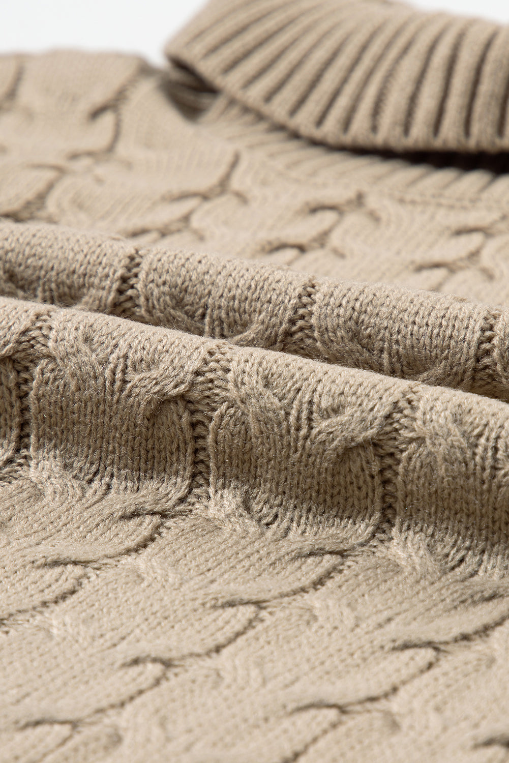 Cable Knit Turtleneck Batwing Short Sleeve Sweater