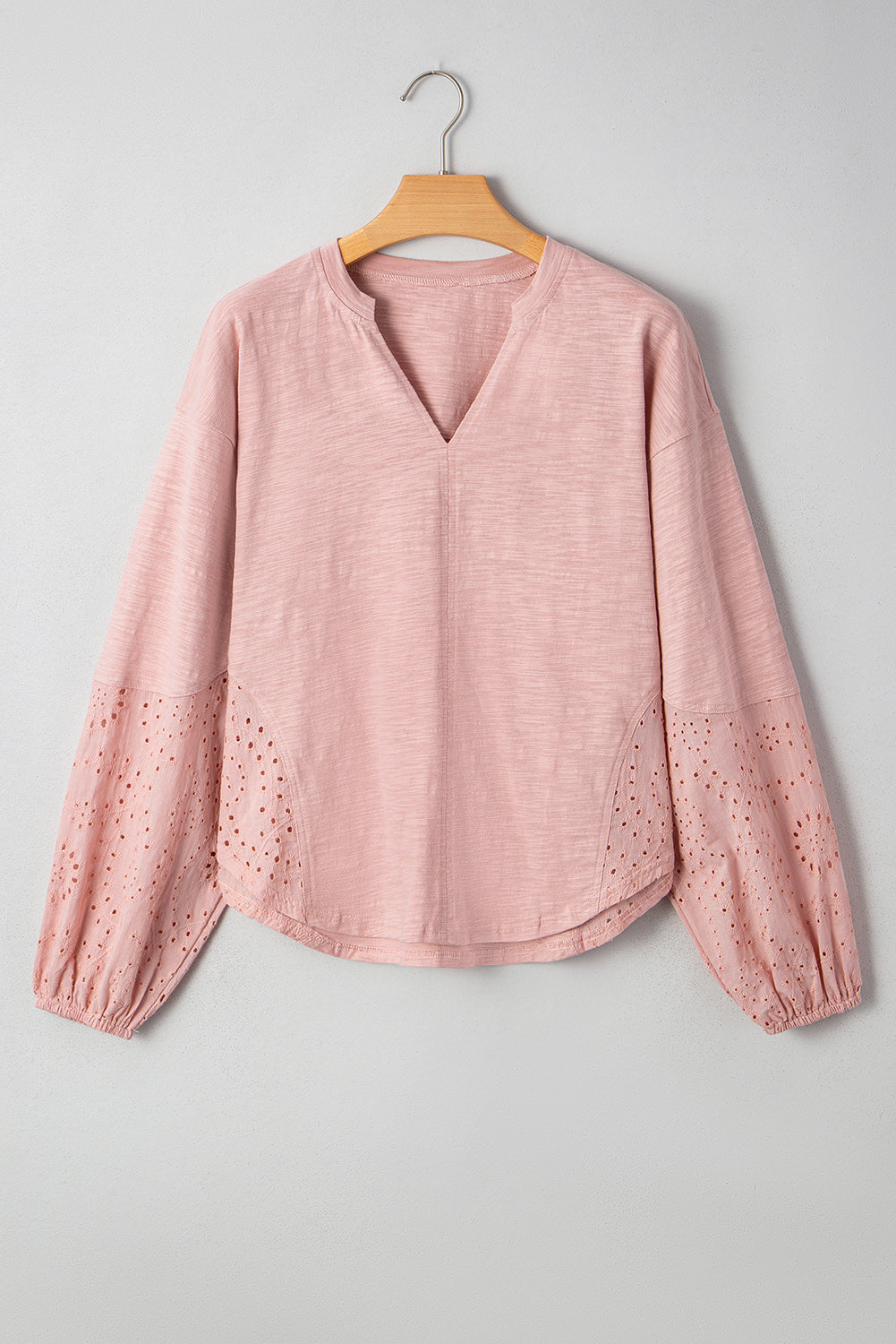 Embroidered Eyelet Patchwork Batwing Sleeve Blouse