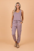 Solid Tank Top & Drawstring Jogger Pants Set