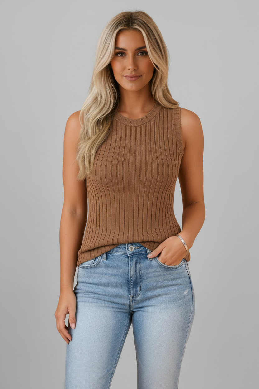 Solid Ribbed Knit Mineral Wash Tank Top
