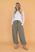 Solid Drawstring Elastic Waist Pants