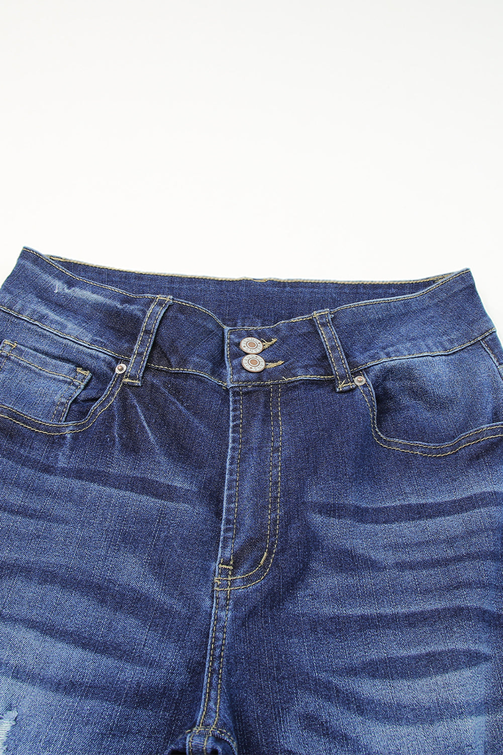 Denim High Waist Distressed Straight Leg Jeans