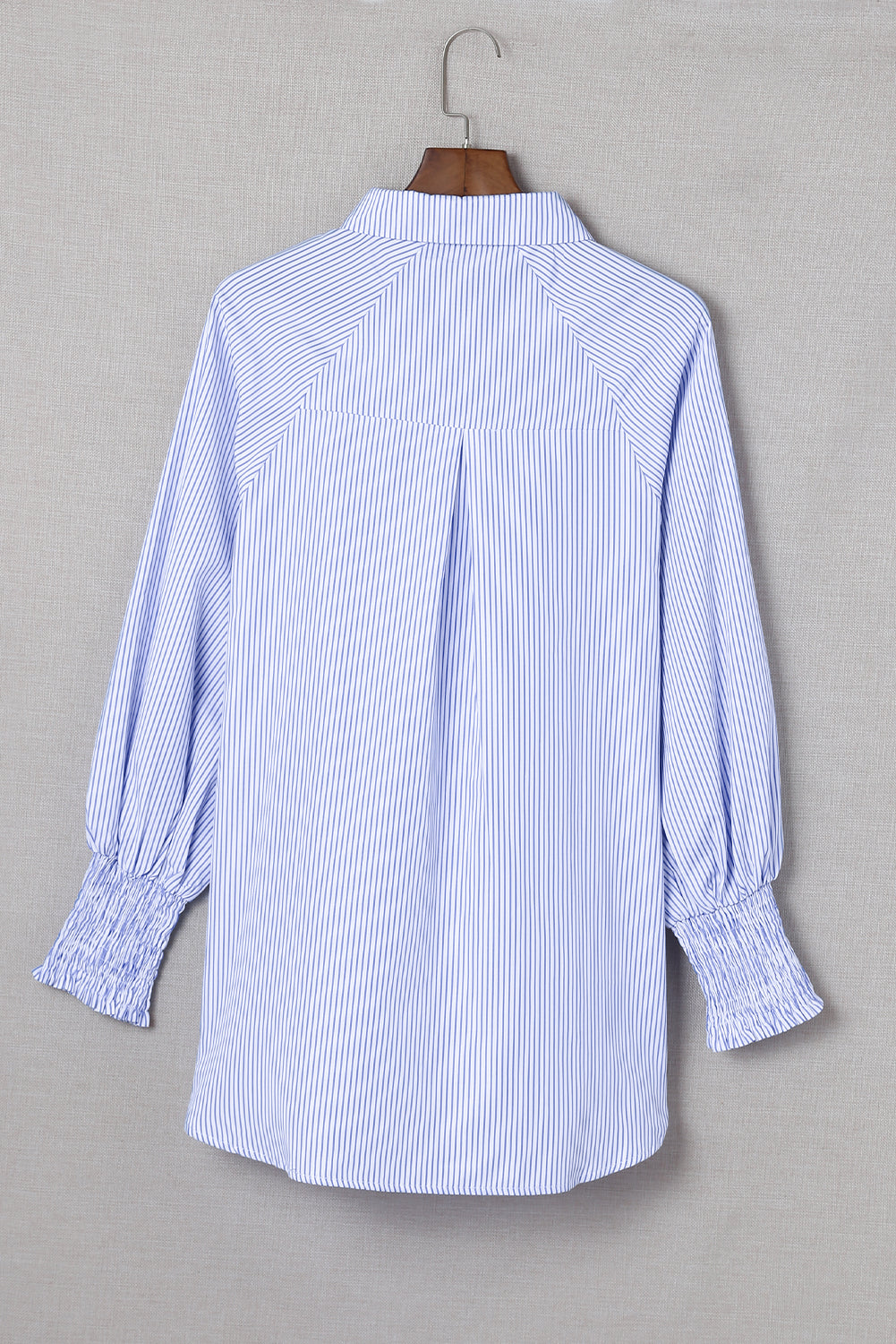 Stripe Smocked Long Sleeve Button-Up Shirt