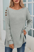 Solid Buttoned Drop Shoulder Sweater