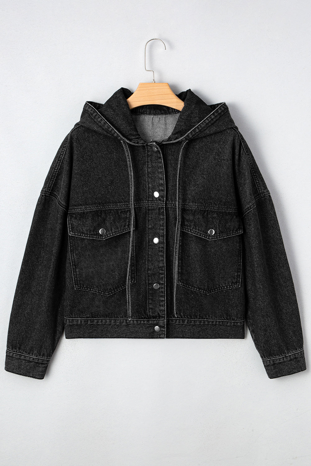 Denim Chest Pocket Drop Shoulder Hooded Jacket