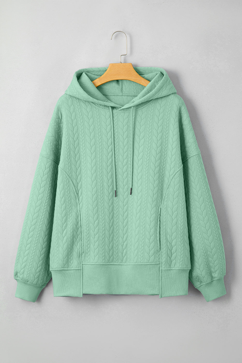 Solid Cable Textured Long Sleeve Baggy Hoodie