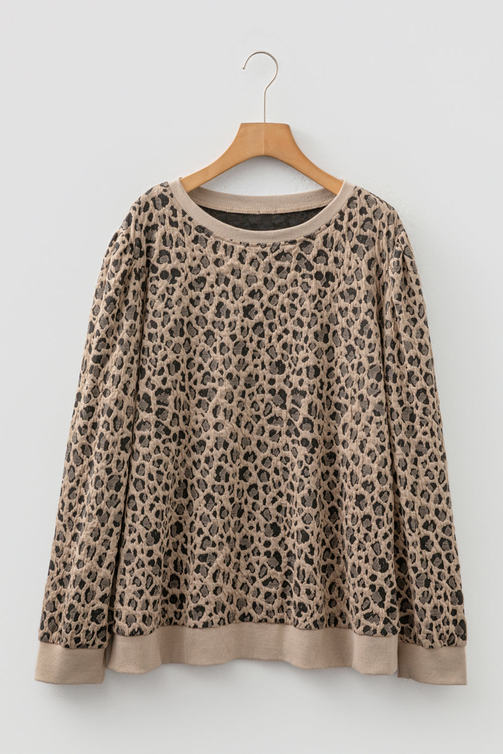 Plus Size Leopard Textured Long Sleeve Top