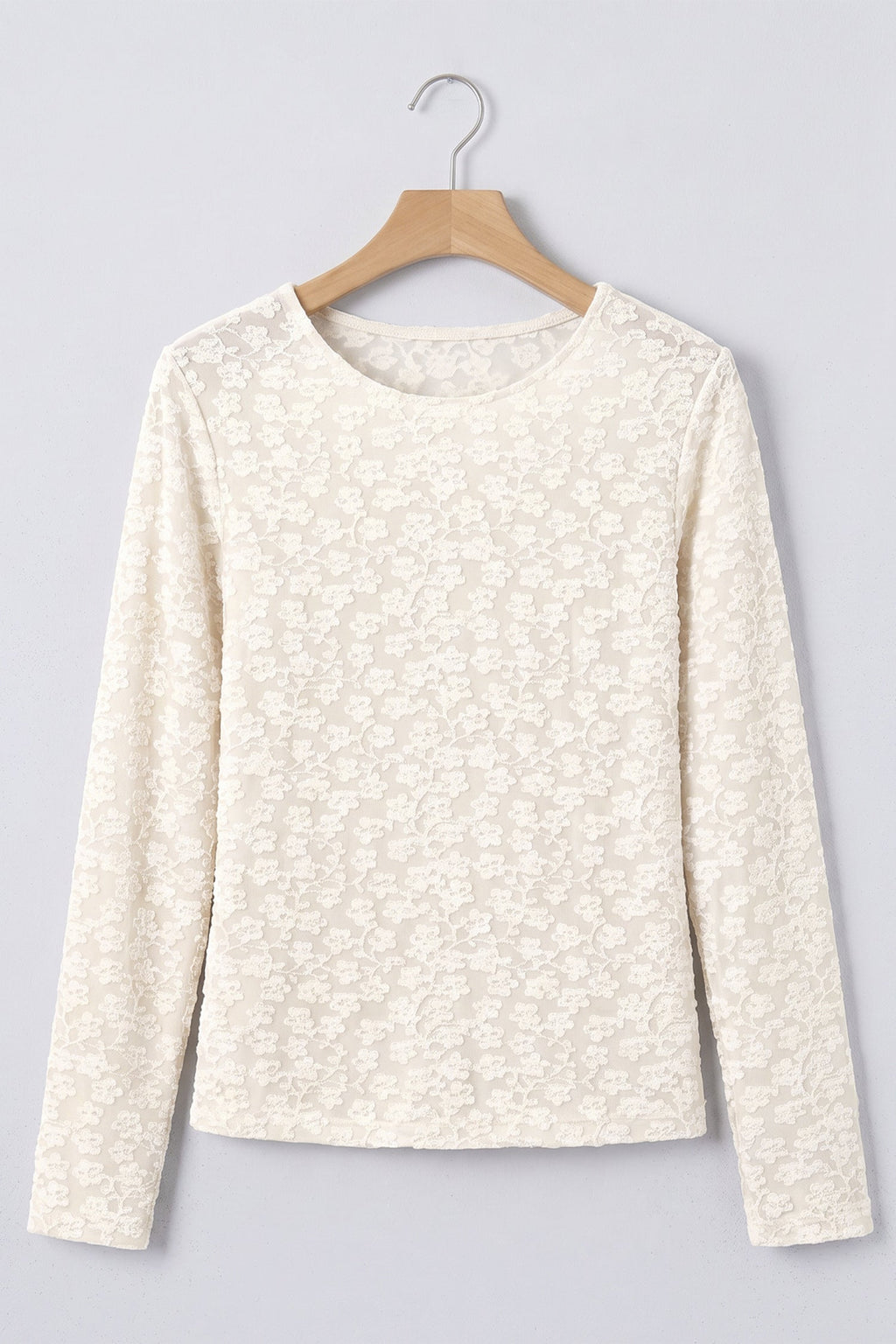 Solid Floral Textured Knit Long Sleeve Top