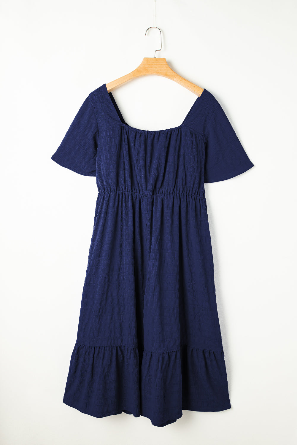 Plus Size Ruched Lace-Up Short Sleeve Midi Dress