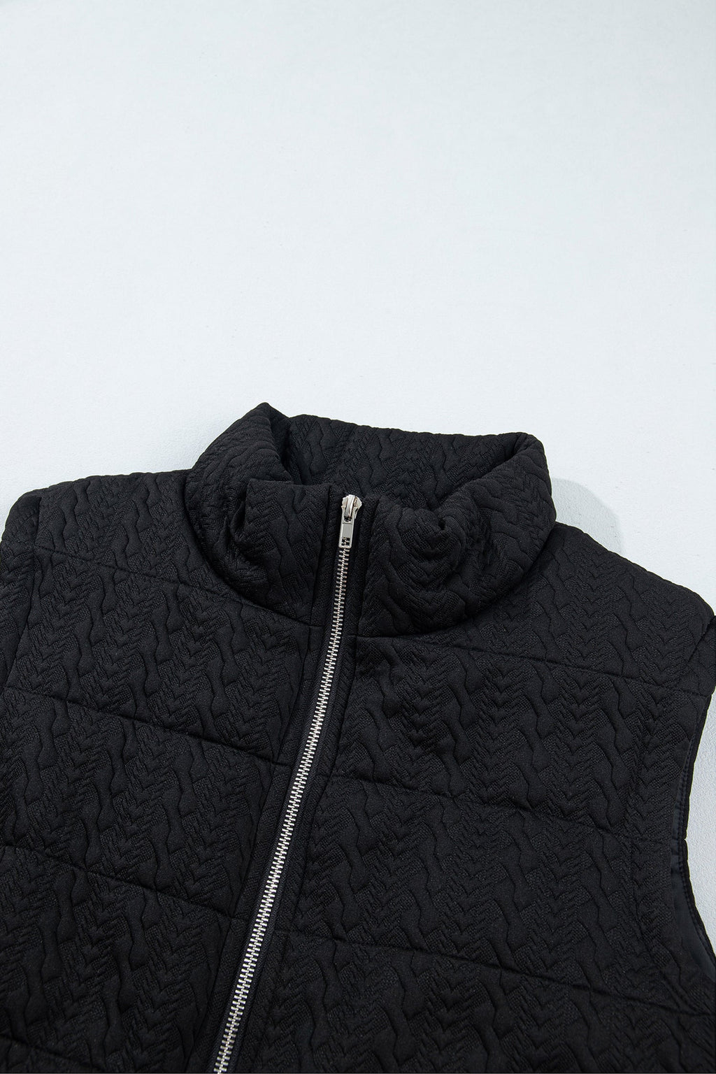 Solid Textured Stand Collar Zip Up Puffer Vest