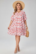 Plus Size Floral Ruffle 3/4 Sleeve V-Neck Dress