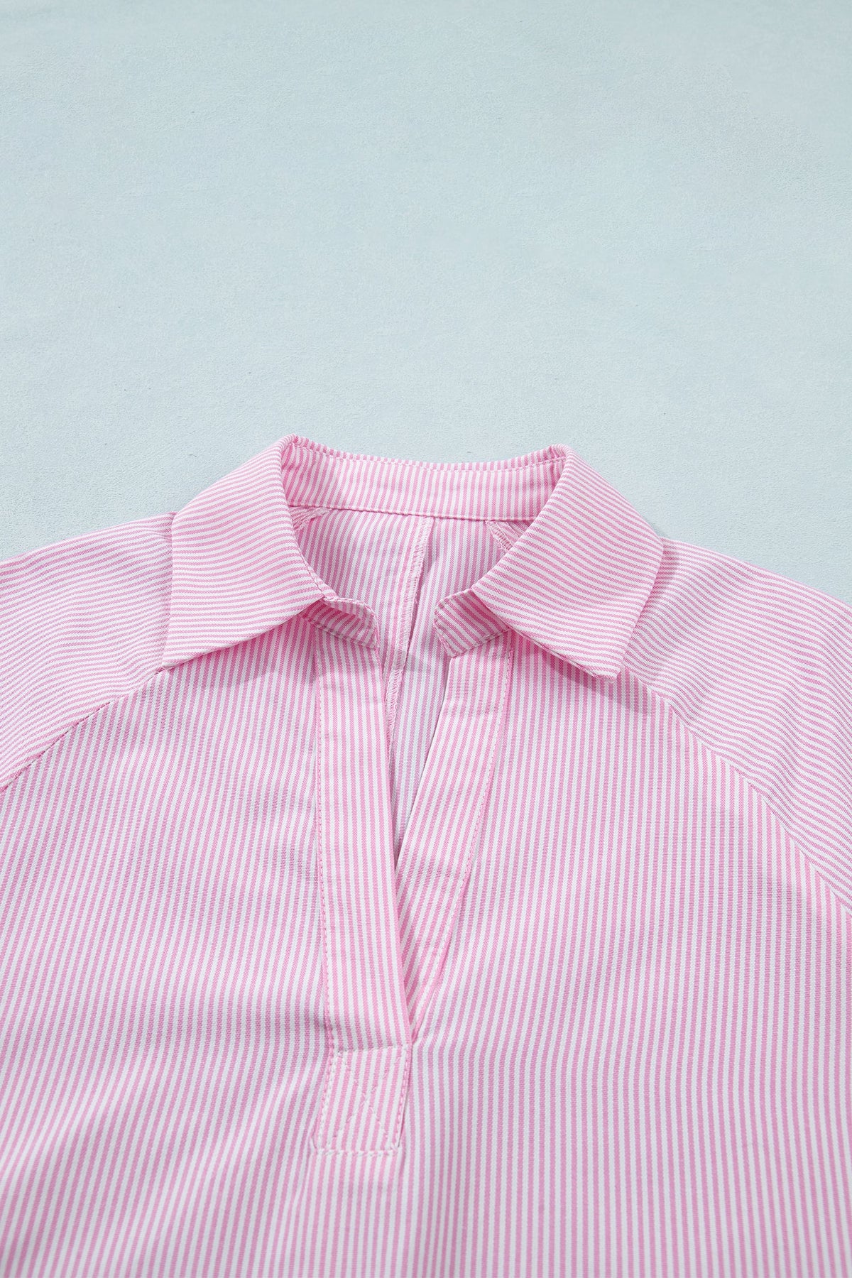 Stripe Tied Short Sleeve Collared Blouse