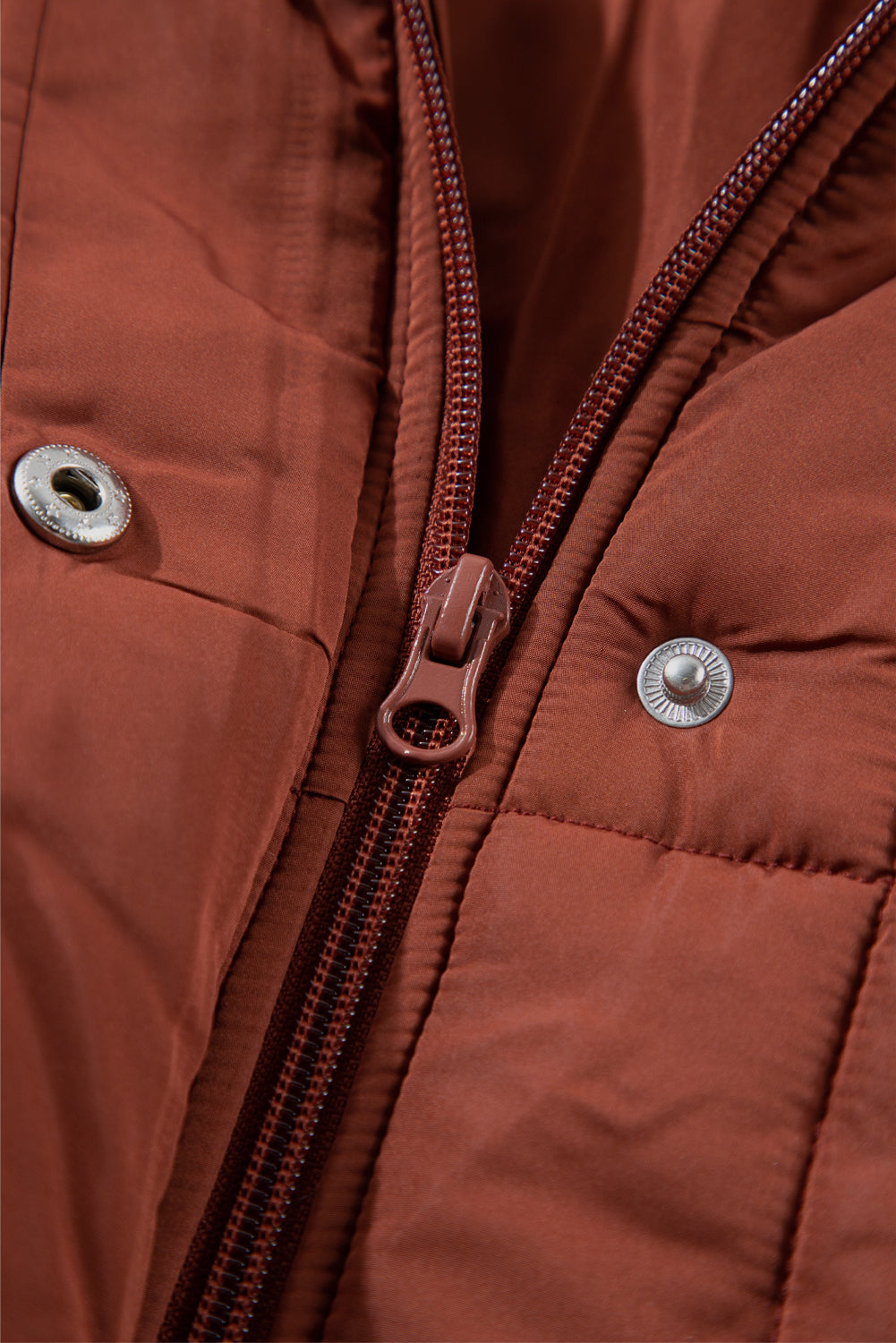 Solid Quilted Stand-Neck Zip-Up Buttoned  Puffer Coat