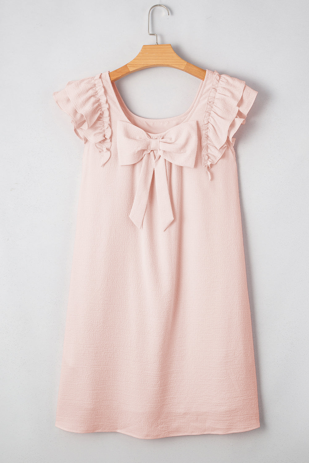 Textured Flutter Sleeve Square Neck Bow Back Dress