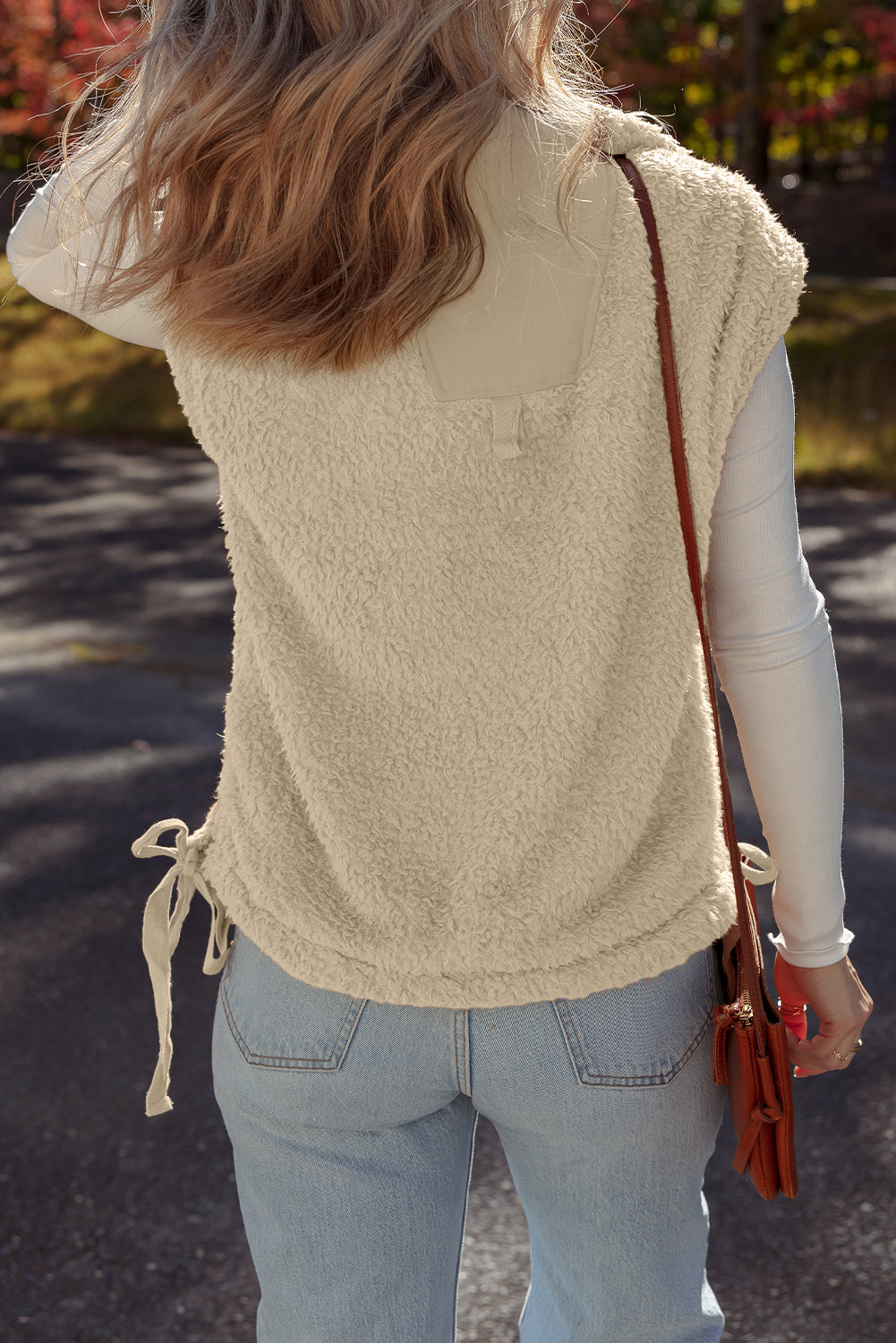 Solid Fleece Snap Button Side Tie Vest