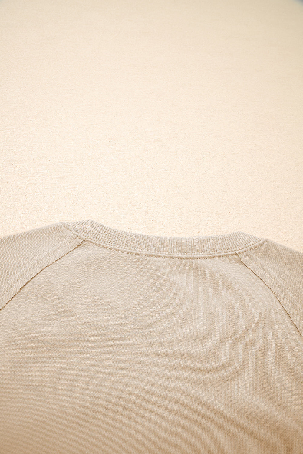 Solid Raw Edge Raglan Sleeve Side Slit Sweatshirt