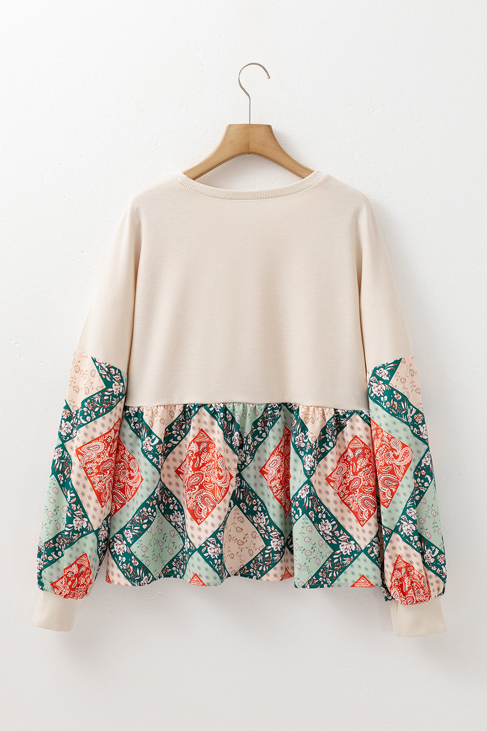 Paisley Geometric Patchwork Long Sleeve Top