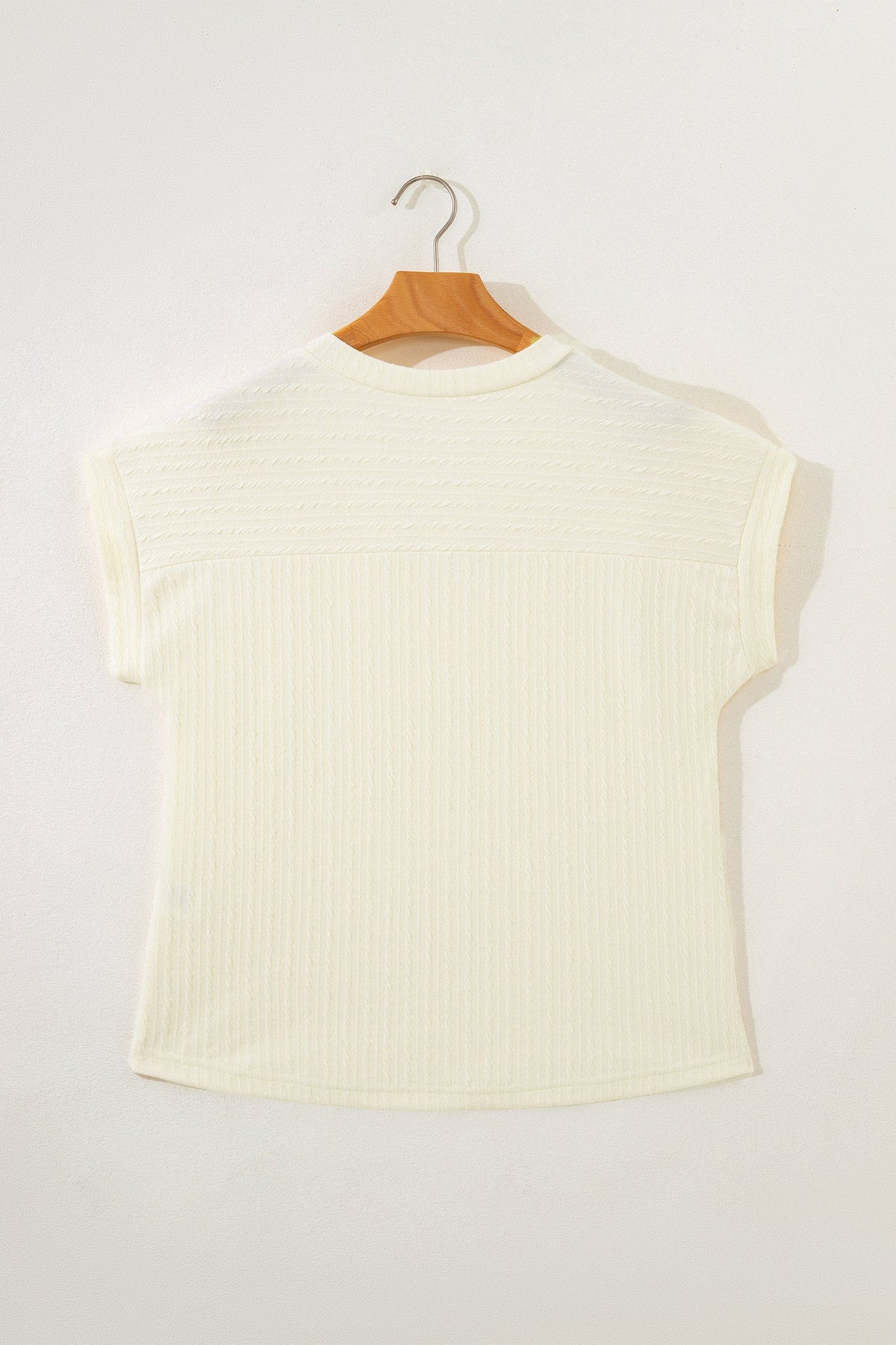 Cable Knit Textured V-Neck Short Sleeve T-Shirt
