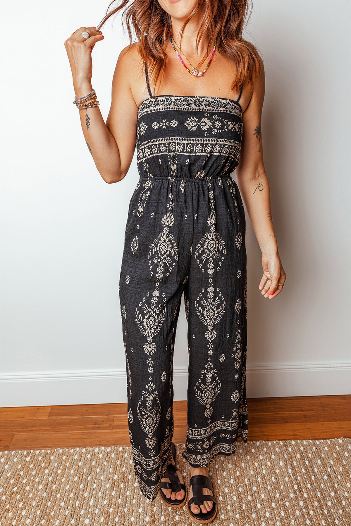 Boho Spaghetti Straps Elastic Waist Jumpsuit