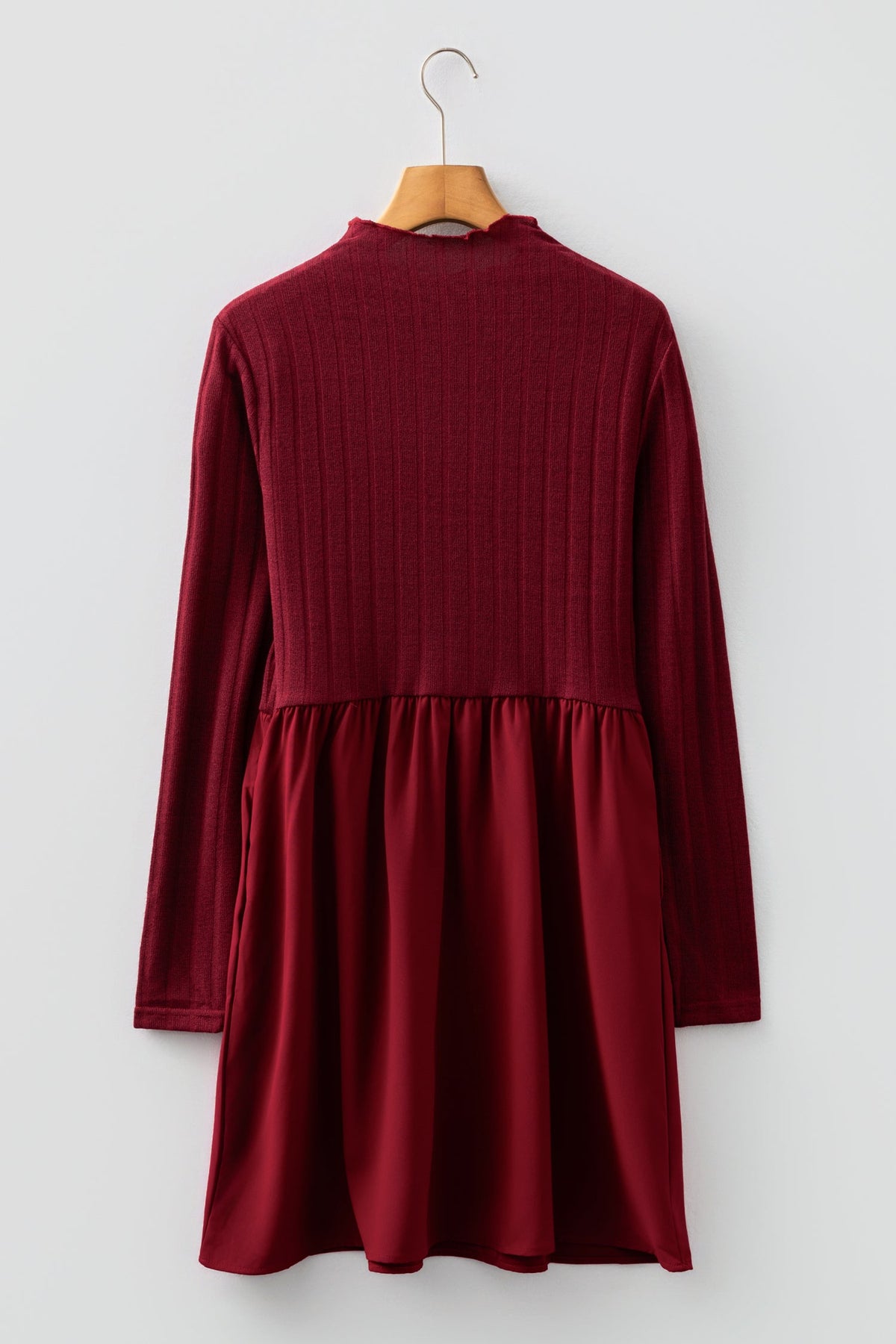 Ribbed Knit Patchwork Long Sleeve Dress