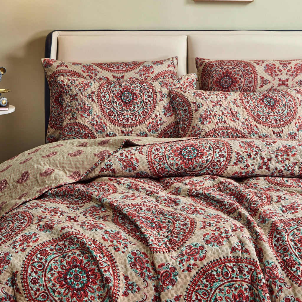 Tache Bohemian Desert Medallion Boteh Paisley Taupe Quilted Pillow Shams (TJ3502)