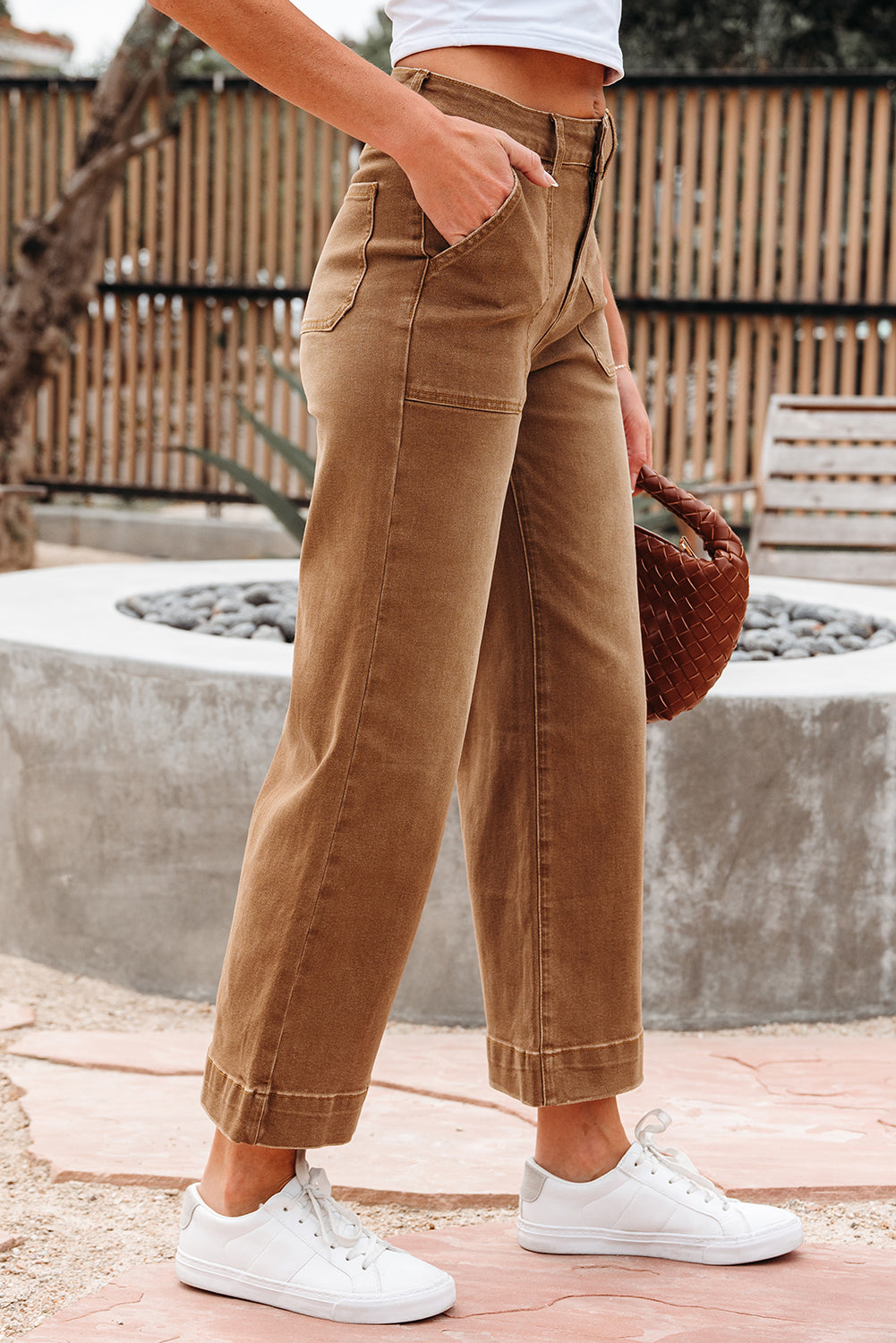 Denim High Rise Cropped Wide Leg Jeans