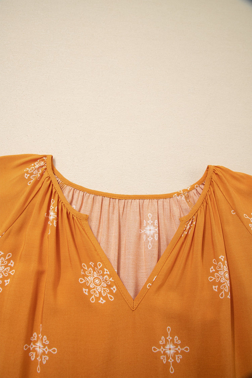 Plus Size Boho Floral Boho Notch V-Neck Top
